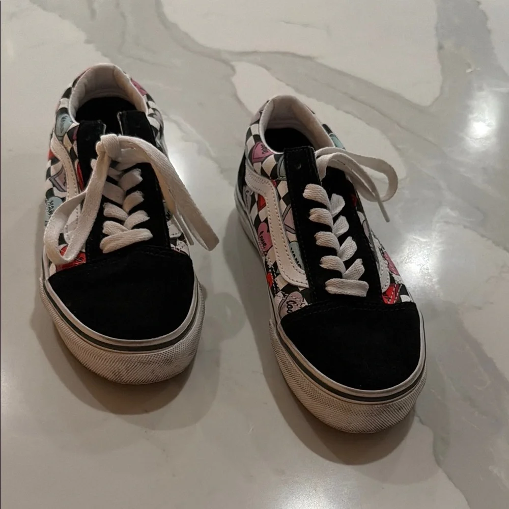 Vans Black Canvas Low-Top Sneakers with Pink and Red Graphic Panels